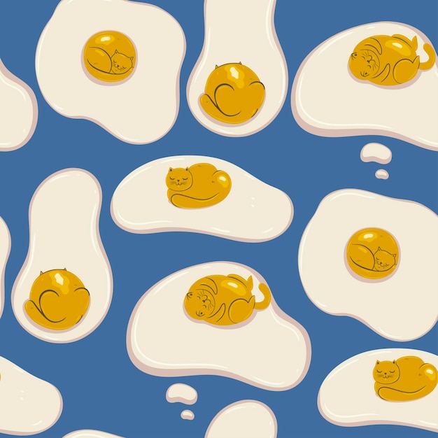 Seamless pattern with cute yolk cats. vector graphics.