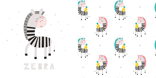 Seamless pattern with cute zebra vector illustration