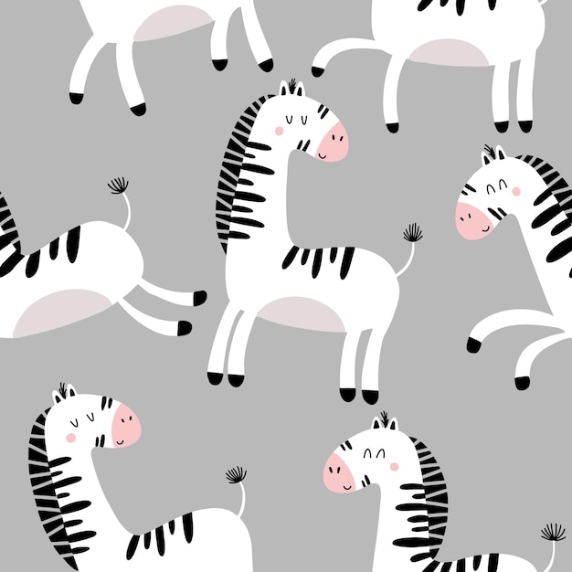 Vector seamless pattern with cute zebras vector illustration for your design