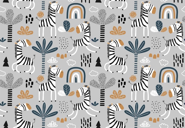 Seamless pattern with cute zebras