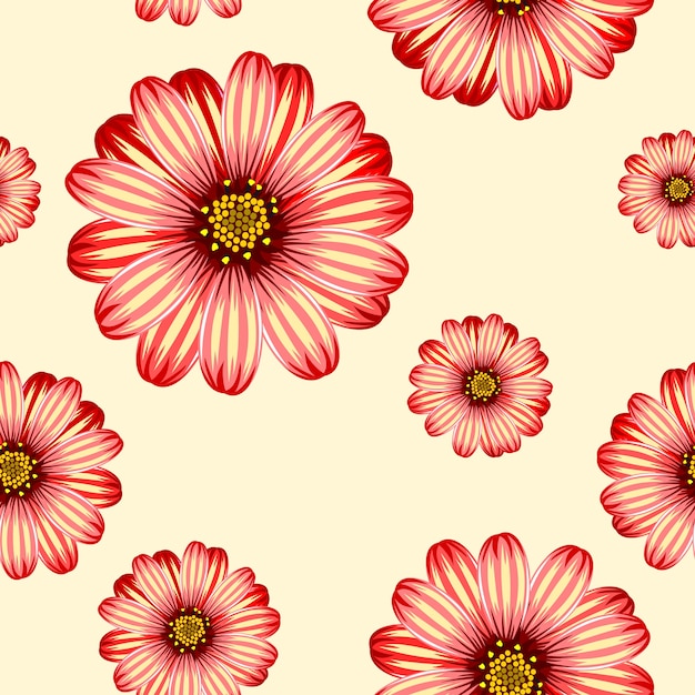 Seamless pattern with daisy floral on beige background