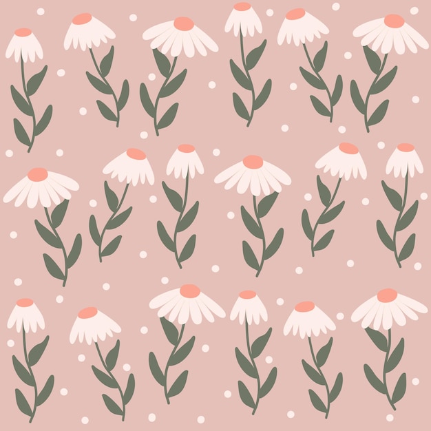 Seamless pattern with daisy flowers and dots