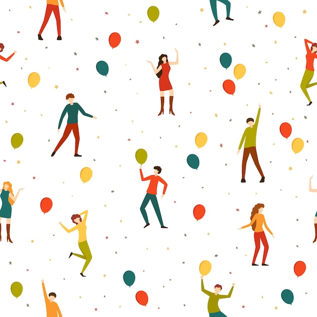 Бесшовный узор с танцующими людьми вечеринка по случаю дня рождения плоский мультфильм иллюстрация для праздничного фона бумажная обложка печать ткань текстильный декор интерьера и другие пользователи набор счастливых мужчин и женщин