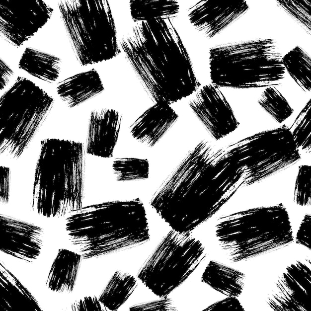 Бесшовный узор с темными мазками, нарисованными вручную на белом фоне. Абстрактная гранж-текстура. Векторная иллюстрация.