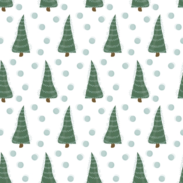 Seamless pattern with decorated christmas trees and snow vector illustration