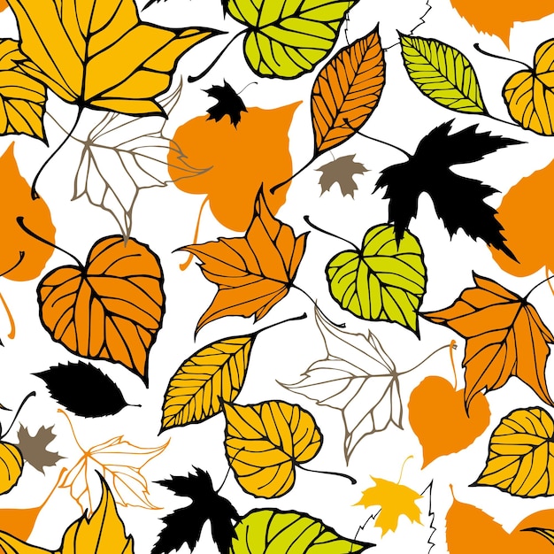 Seamless pattern with decorative autumn leaves