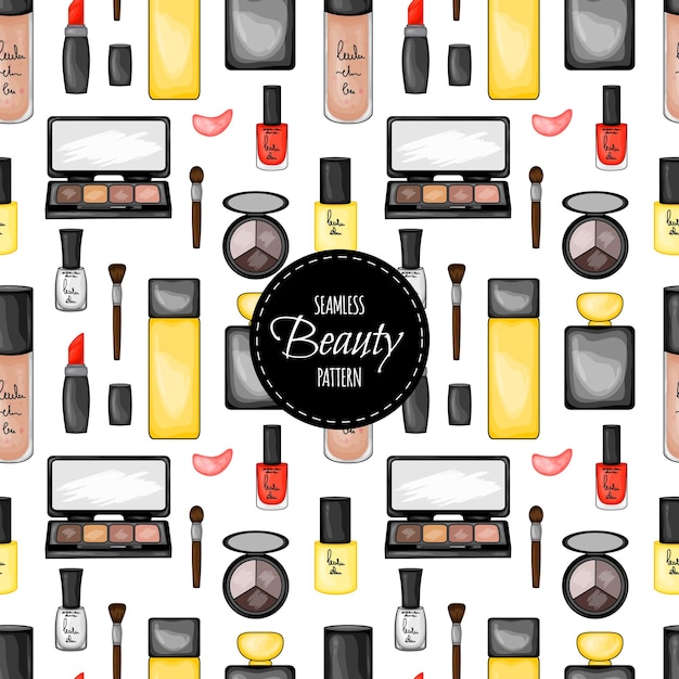 Vector seamless pattern with decorative cosmetics cartoon style vector illustration