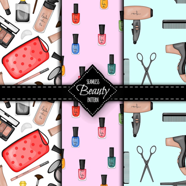 Modello senza cuciture con cosmetici decorativi stile cartone animato illustrazione vettoriale