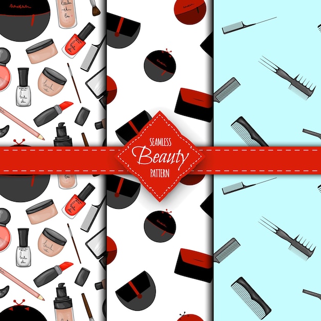 Vector seamless pattern with decorative cosmetics cartoon style vector illustration