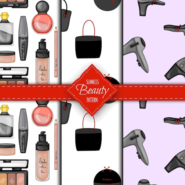 Seamless pattern with decorative cosmetics Cartoon style Vector illustration