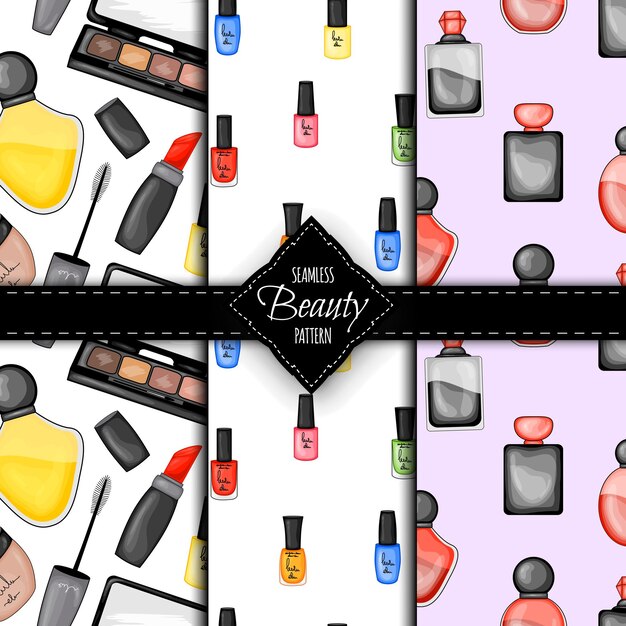 Seamless pattern with decorative cosmetics Cartoon style Vector illustration