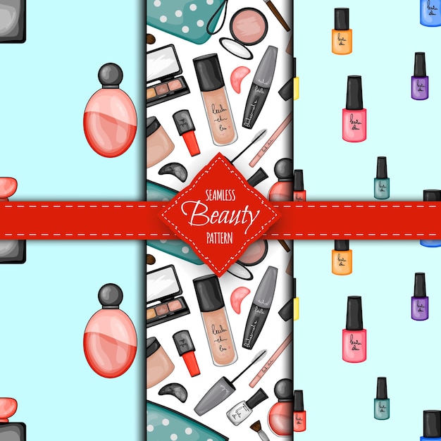 Seamless pattern with decorative cosmetics cartoon style vector illustration