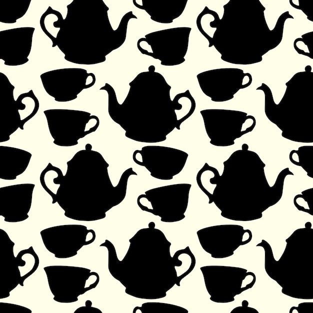 Seamless pattern with decorative cups and teapots