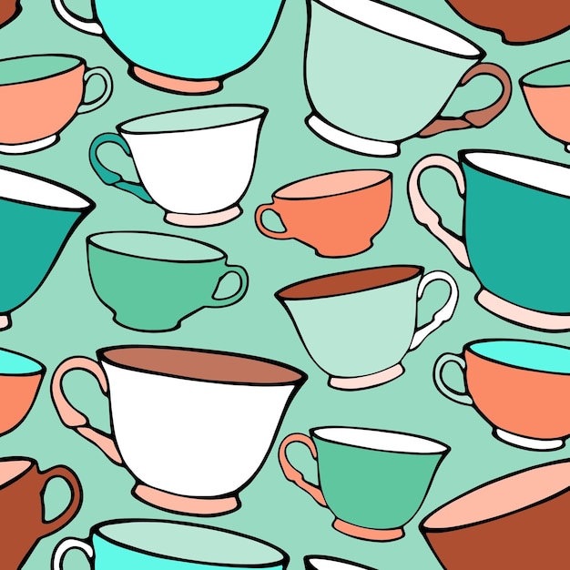 Vector seamless pattern with decorative cups