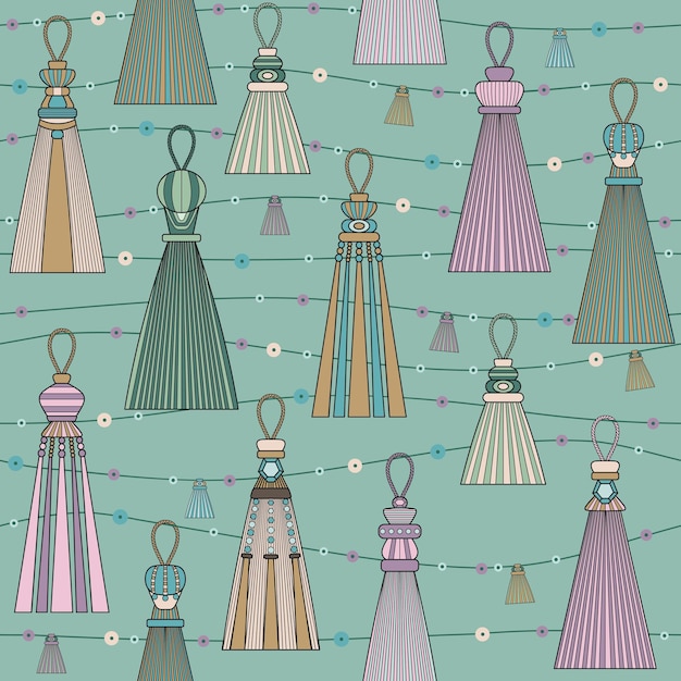 Vector seamless pattern with decorative curtain tassel decorative curtain brushes window decor