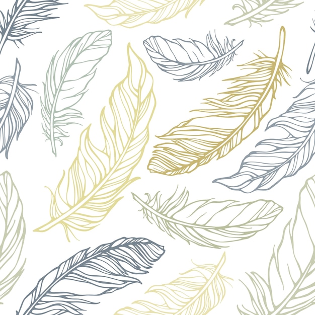 Seamless pattern with decorative feathers