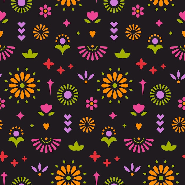 Vector seamless pattern with decorative folk art elements