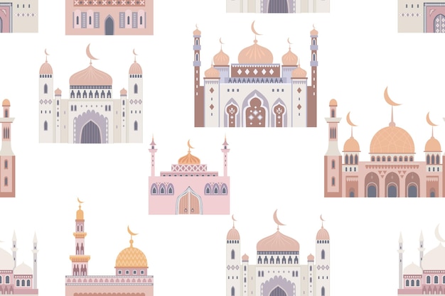 Seamless pattern with decorative mosques for holiday background