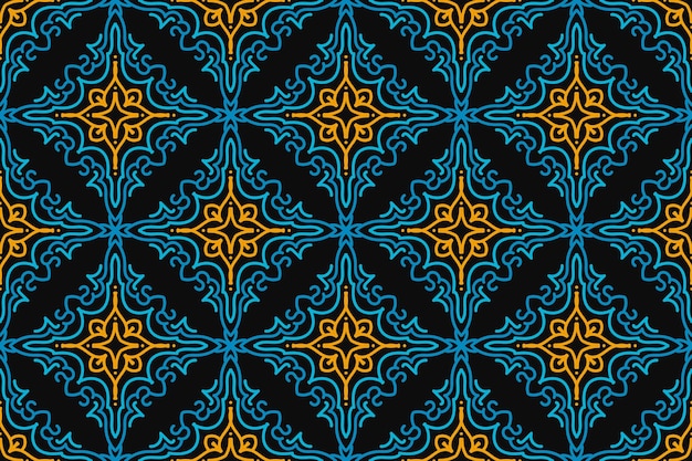 Seamless pattern with decorative ornament in blue and yellow colors