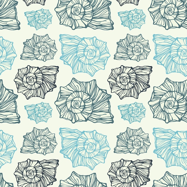 Vector seamless pattern with decorative seashells