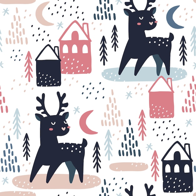 Seamless pattern with deers