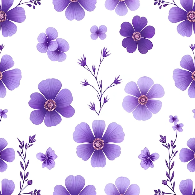 Seamless pattern with delicate violets and flowers on a pale violet background