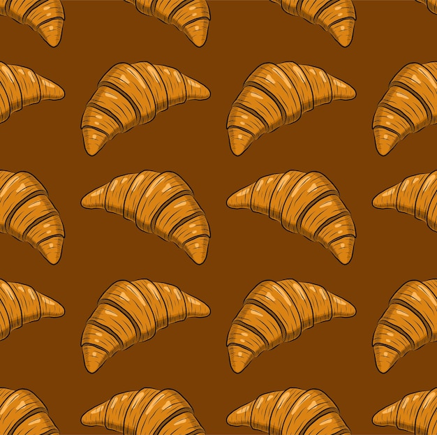 SEAMLESS PATTERN WITH DELICIOUS CROISSANTS ON A BROWN BACKGROUND IN VECTOR