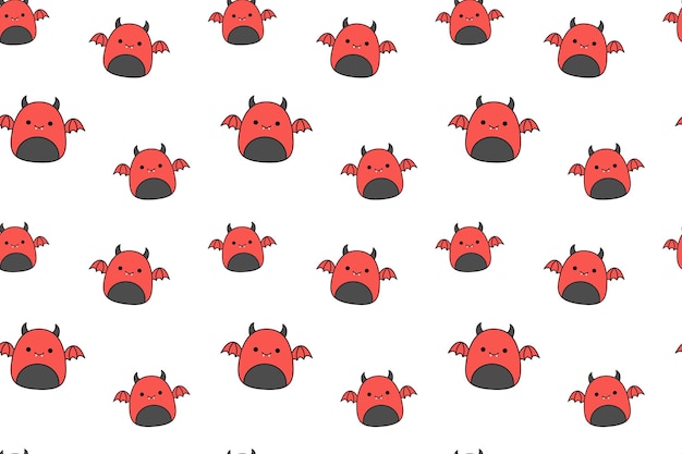 Бесшовный узор с дьяволами Squishmallow Милый дьявол Каваи Вектор Изолированная векторная иллюстрация eps 10