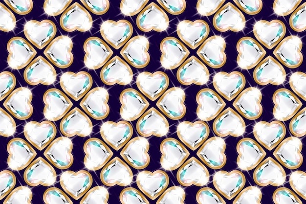 Seamless pattern with diamonds in the form of a flower in a gold frame.