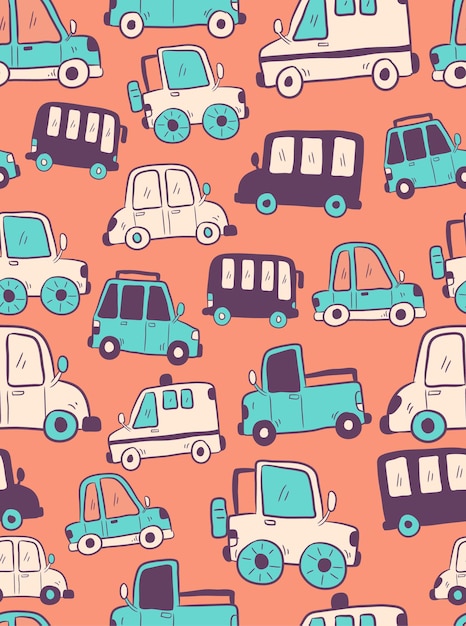 Seamless pattern with different cars