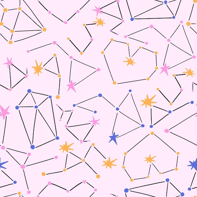 Вектор Бесшовный узор с векторным дизайном различных созвездий для тканевой бумаги и многого другого