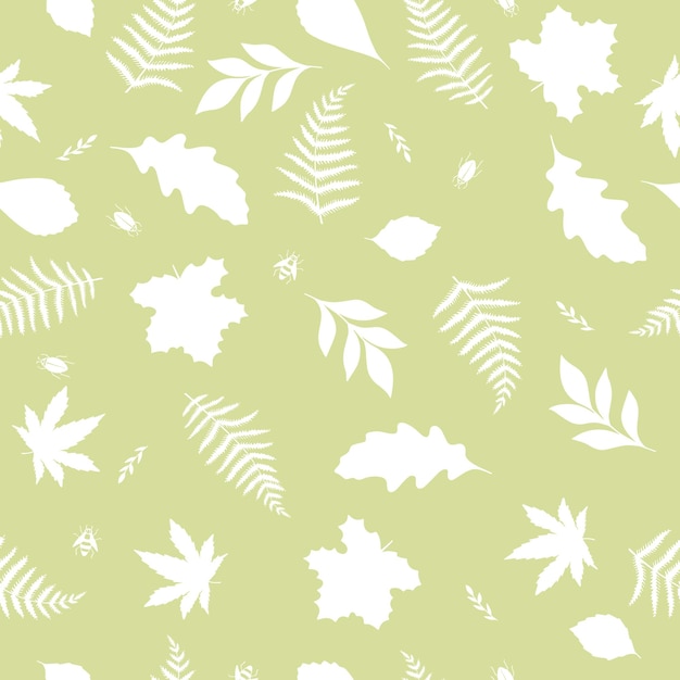 Seamless pattern with different leaves and bugs