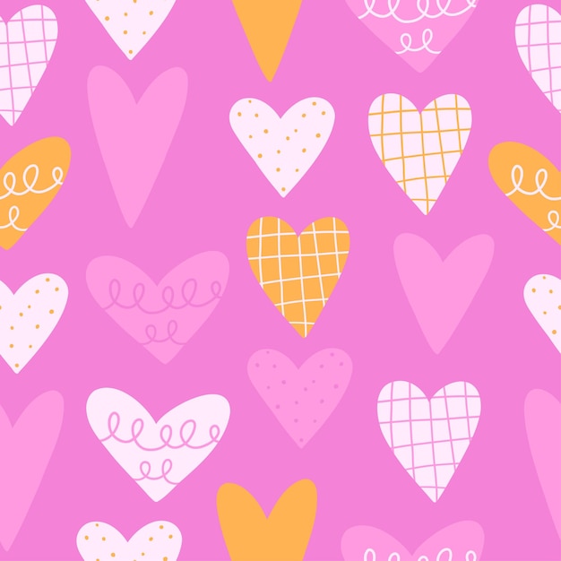 Seamless pattern with different textured hearts vector design for fabric paper and more