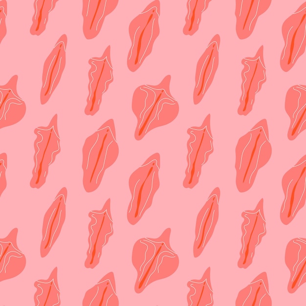 Seamless pattern with different type of female labia.  Illustrator a vagina. Vector