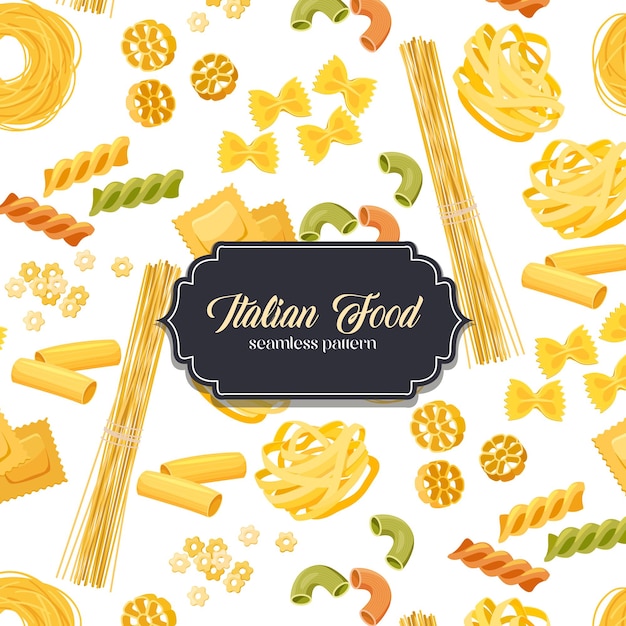 Vector the seamless pattern with different types of italian pasta