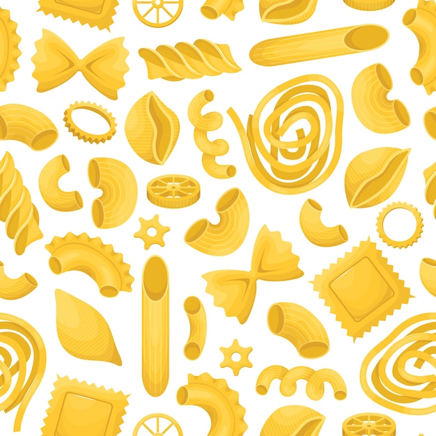 Vector the seamless pattern with different types of italian pasta.