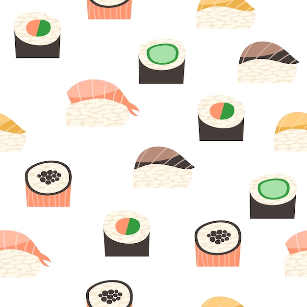 seamless pattern with different types of sushi.