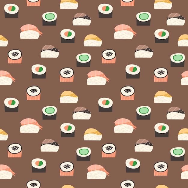 seamless pattern with different types of sushi.