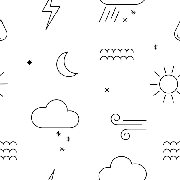 Vector seamless pattern with different weather elements vector background with clouds moon wind rain snow and sun perfect for banner clothes children's room decoration