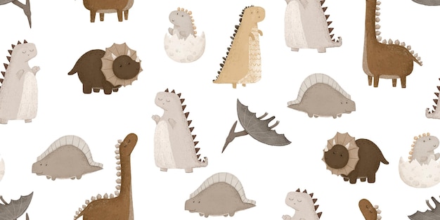 Seamless pattern with dinosaur childish illustration