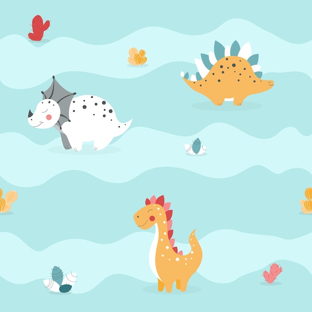 Seamless pattern with dinosaurs, dino pattern, cartoon dino