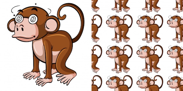 Seamless pattern with dizzy monkey