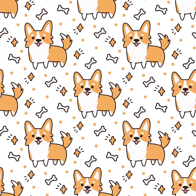 Vector seamless pattern with dog welsh corgi