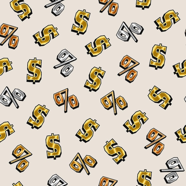 Vector seamless pattern with dollar and percent symbols