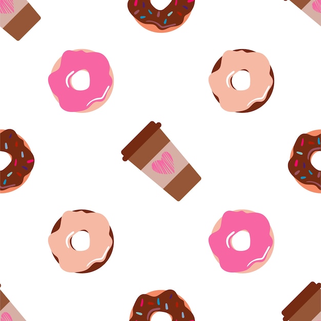 Seamless pattern with donuts and coffee cup