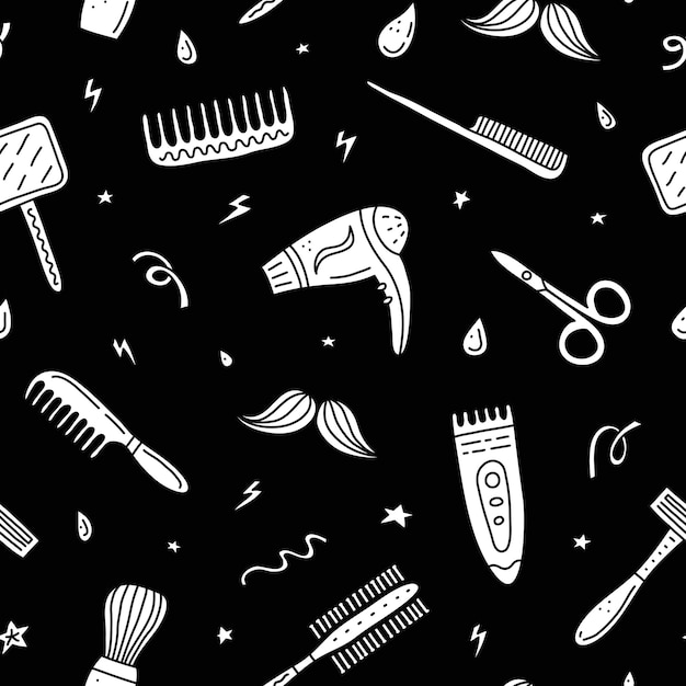 Vector seamless pattern with doodle barber shop icons