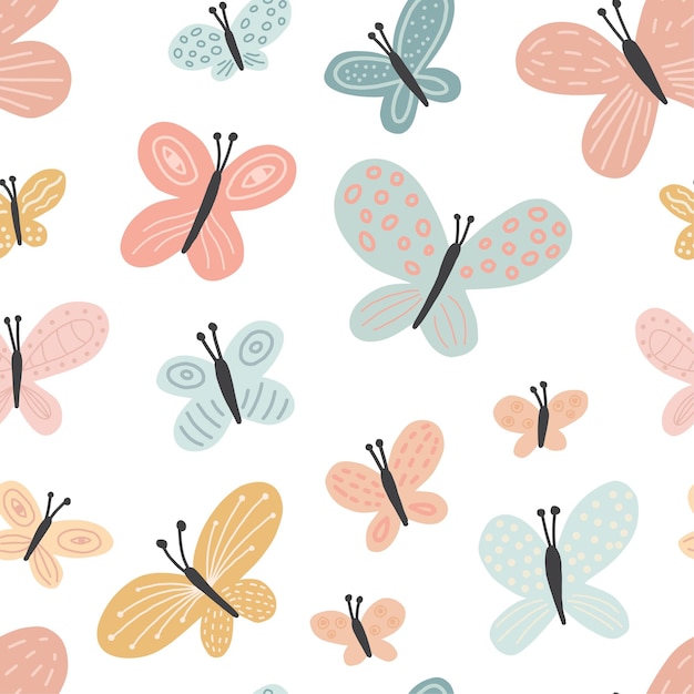 Seamless pattern with doodle butterflies