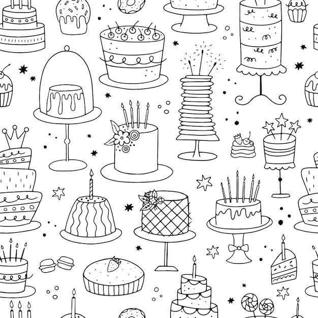 Modello senza cuciture con torte di doodle.