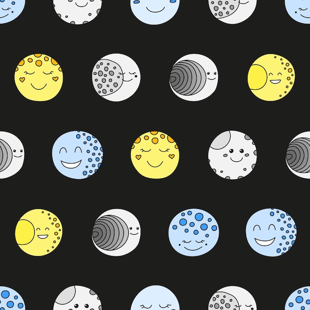 Seamless pattern with doodle moon icons