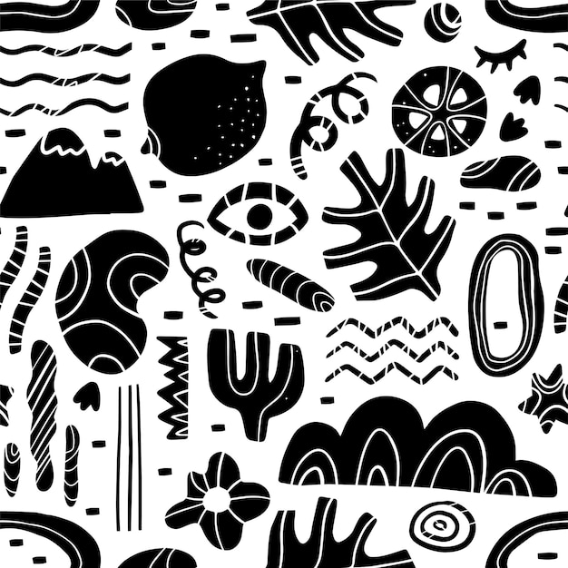 Seamless pattern with doodle shapes and objects